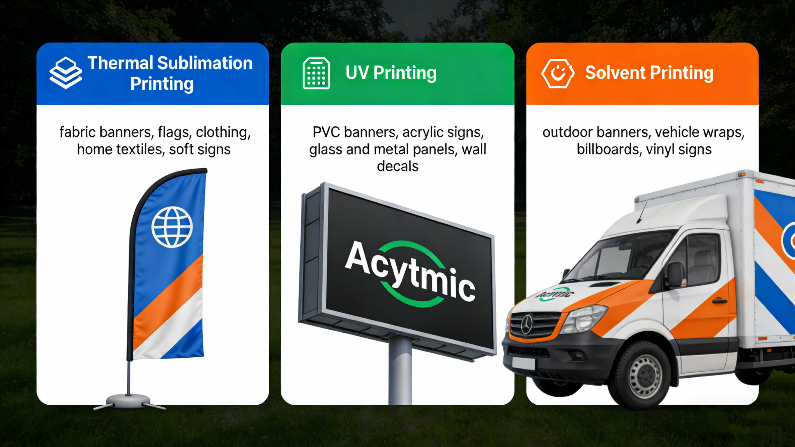 Dye Sublimation vs UV Printing vs Solvent Printing: Differences, Applications, and Buyer Guide